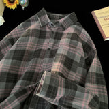 WIAOFELLAS  -  Korean Street Plaid Shirt Coat Men's Long Sleeve Turn Down Collar Casual Shirts Vintage College Style Unisex Fashion Clothing