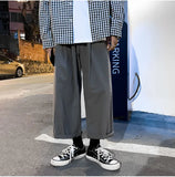 WIAOFELLAS  -  Wide Leg Pants Men Drape Straight Loose Harajuku Vintage Japan Style Ankle-length Trousers Cozy Versatile Black Pantalones Male