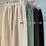 Wiaofellas  -  Autumn Waffle Straight Wide Leg Pants For Men Korean Fashion Baggy Trousers New Breathable Casual Y2K Vintage Sweatpants