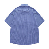 Wiaofellas  -  Japanese Style Casual Embroidered Plaid Short Sleeve Shirt Men's Loose Fit Tie Included Cotton Summer Shirt for Couples