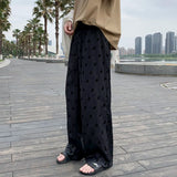 Wiaofellas  -  Summer Drape Ice Silk Casual Trousers Korean Style Fashion Letter Embroidered Loose Straight Wide Leg Mopping Pants 3XL