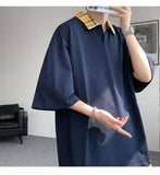 WIAOFELLAS  -  Fashion New Men's Spliced Plaid Fake Two Pieces Casual T-shirt Trendy Turn Down Collar Short Sleeve Tops Male Summer