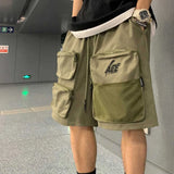 Wiaofellas - American Hip Hop Workwear Shorts Men's Summer Cargo Short Pants Trendy Loose Straight Multiple Pockets Mesh Zipper Middle Pants