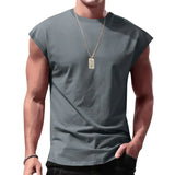 Wiaofellas  -  Loose Casual Sleeveless Vest Men's Summer New Style Thin Pure Color Tank Top Sports Style Polyester Fiber Straight Hem Design