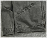 WIAOFELLAS  -  Vertical collar button-down tooling biker jacket men's texture granular bead canvas woven vintage casual Detroit jacket