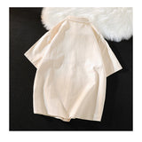 WIAOFELLAS  -  Casual Polo Shirt Black Beige Cartoon Pattern Shirt Men Unisex Classic Short Sleeve Top Shirt Streetwear Couple Button Top