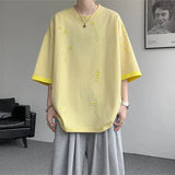 WIAOFELLAS  -  Summer Hip Hop Hole T-Shirts Men Loose O-Neck Short Sleeve Streetwear Tshirt Male Youthful Vitality Casual Patchwork Tees Tops