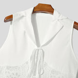 WIAOFELLAS  -  Men Long Style Shirt Lace Patchwork Lapel Sleeveless Men Clothing Lace Up See Through Sexy Streetwear Tops Male Shirts