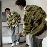 American high street contrasting round neck sweater men's 2025 autumn and winter retro loose top pullover trendy sweater women