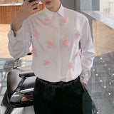 Wiaofellas  -  Mens French Floral Long-Sleeved Shirt Autumn Genderless Trendy Personality Stand-Up Collar Stage Performance Clothing Unisex