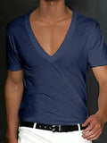 Wiaofellas  -  Slim Fit Short Sleeve V-Neck T-Shirt for Men Breathable Lightweight Summer Casual Top in Solid Color