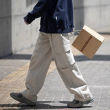 Wiaofellas leg Large widePocket Cargo Pants Men Khaki Cargo Trousers Neutral Vintage Loose Casual Autumn Japanese Streetwear Hip Hop