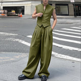 WIAOFELLAS  -  Men Striped Sets Stand Collar Sleeveless Vests & Pants Two Pieces Sets Streetwear Loose Fashion Men's Casual Suits S-5XL