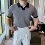WIAOFELLAS  -  Men's Color Matching Knitted Short-Sleeved Polo Shirt American Retro Fashion Trend Loose Casual Breathable Summer Men's Tops