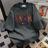 WIAOFELLAS  -  Men Clothing T Shirts New Summer High-end Designed Loose Casual Pure Cotton Cartoon Letters Doodle Print Short-sleeved T-shirt