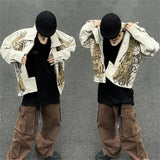 Wiaofellas  -  Japanese vintage couple wear graffiti printed cargo coat men and women Korean bf loose handsome jacket casual jacket