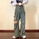 WIAOFELLAS  -  Spring Summer Men's Wear Casual Jeans Men New Korean Fashion Personalized Straight Tube Hole Male Trousers Vintage Wide Leg