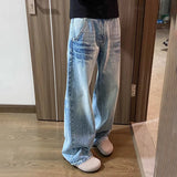 WIAOFELLAS  -  Fashion Summer Men's Gradient Wash High Street Denim Pants Vintage Trendy Casual Wide Leg Loose Straight Jeans Male