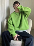 Wiaofellas  -  Autumn Crew Neck Solid Color Pullover Sweaters For Men Casual Y2K Knitted Sweater High Street Fashion Jumpers Hombre