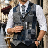 Wiaofellas  -  Vintae Sleeveless Vests Mens Fall Winter Outdoor Patchwork  V Collar Camisoles Daily Casual Contrast Color Tank Tops Men