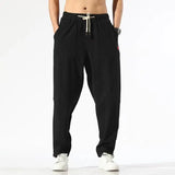 WIAOFELLAS  -  New Spring and Autumn Fashion Trend Loose Relaxed High Waist Panel Pocket Solid Color Versatile Men's Linen Harlan Pants