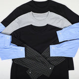 WIAOFELLAS  -  Japanese Korean Casual Sweatshirts Men Straight Base Shirt Splicing Striped Sleeves Fake Two-piece Solid Color Pullover T-shirt