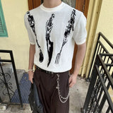 WIAOFELLAS  -  Men's Y2k Graphic Short-Sleeved T-Shirt American Retro Fashion Trend High Street Hip-Hop Loose Casual Niche New Men's Tops