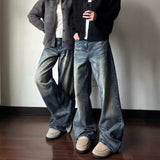 Wiaofellas  -  Men American Vintage Washed Jeans Mark Loose Straight Leg Trousers Cleanfit Baggy Denim Pants Male Streetwear Long Pants