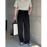 WIAOFELLAS  -  Casual ay Draped Wide Leg Men's Summer Pants Thin Straight Loose Fit Belted Suit Trousers Long Casual Youth Faion