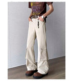 WIAOFELLAS  -  Simple Men's Casual Trousers Solid Color Multi Pockets Zipper Splicing Straight New Wide Leg Male Pants Summer 24K3872