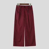 Wiaofellas  -  Men Striped Pants Button Joggers Loose Pleated Wide Leg Trousers Streetwear Fashion Casual Pants For Man Pantalones