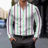 Wiaofellas  -  Men's Casual Striped Print Long Sleeve Shirt Turn-Down Collar Lightweight Business Daily Tops