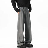 WIAOFELLAS  -  Grey Black Suit Pants Men Fashion Society Mens Dress Pants Korean Loose Casual Wide Leg Pants Mens Office Formal Trousers M-3XL