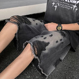 WIAOFELLAS  -  Ripped Casual Denim Y2k Shorts Men'S New Summer Thin American Trend Fashion Mid-Pants High Street Loose Five-Point Pants