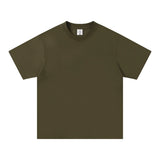 WIAOFELLAS  -  Solid Cotton Men's T-shirts Short-sleeved Round Neck Black Beige T-Shirt Classic Heavyweight Oversized Tees Tops