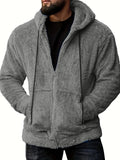 WIAOFELLAS  -  Autumn Winter Men's Fleece Hoodie Coats Solid Hooded Jackets Casual Loose Zipper Pocket Hoody Outwear Male Outdoor Sports Coats