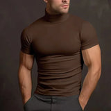 Wiaofellas  -  Summer Solid Color Short-sleeved Fashion Bottoming Shirt Men's Tight Turtleneck T-shirt