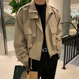 Wiaofellas  -  Men's Jaet Spring Autumn Lightweight Mature Faion Korean Design Trendy False Two-Piece Stand Collar Retro Workwear