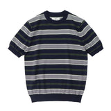 WIAOFELLAS  -  Vintage striped T-shirt High-end Lyocell knit Short sleeved men's slim crewneck top Summer