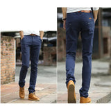WIAOFELLAS  -  Size 28-38 Men Casual Pants Spring Autumn  Casual Cotton Slim  Straight  Long Business Chinos Slacks Black Blue