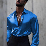 WIAOFELLAS  -  Fashion Ice Silk Smooth Shirts For Men Spring Autumn Long Sleeved Home Tops Streetwear Nightclub Party Shirts Men's Clothing