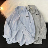 Wiaofellas  -  Long-sleeved Vertical Striped Shirt Men's Handsome Casual Hong Kong Style High Street Shirts