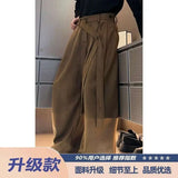WIAOFELLAS  -  Maillard suede ribbon pants for men's high-end draping and velvet scimitar pants American casual trousers