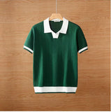 WIAOFELLAS  -  Summer Men's Knitted Polo Shirt Casual Splicing Color Turn-down Collar Clothes Solid Short Sleeve Tees Shirt For Male Luxury Top