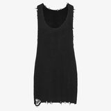 Wiaofellas  -  Streetwear Men Clothes Fashion Summer Sleeveless O Neck Straps Knitted Tank Tops Mens Vintage Solid Color Ripped Vest Camisole