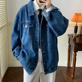WIAOFELLAS  -  New Blue Denim Jacket Men Vintage Jean Coats Streetwear Fashion Casual Men Jean Jackets Solid Color Turn Down Collar Denim Coats