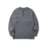 WIAOFELLAS  -  Gray American Henry Neck Sweater Men's Lazy and High-end Autumn and Winter New All-match Top Round Neck Pullover Knitted Sweater