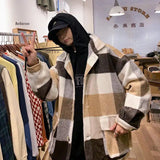 WIAOFELLAS  -  Men Plaid Wool Blends Baggy Single Breasted Youthful High Street Lazy Woolen Coat Male Autumn Winter Oversized Outwear Fashion