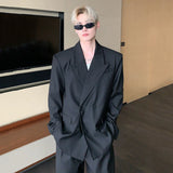 WIAOFELLAS  -  Fashion Elegant Suits Men Two Piece Trend Set Niche Design Korean Shoulder Pad Coat Male Loose Wide Leg Pants
