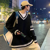WIAOFELLAS  -  Autumn Winter New Men's Korean Loose Knitted V-neck Casual Sweater Outdoor Fashion Trend Comfortable Breathable Hoodie